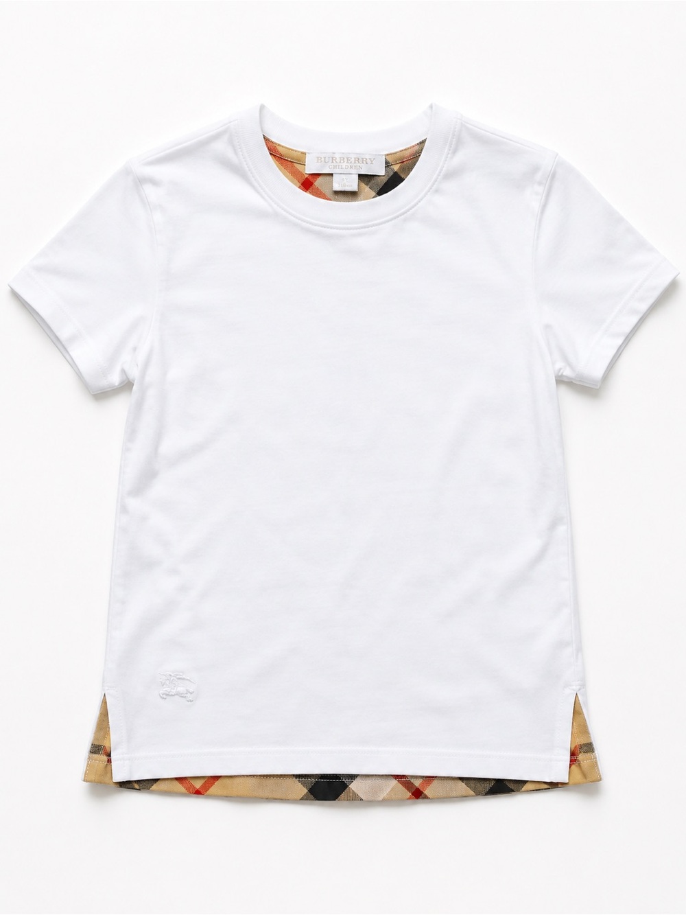 Burberry White Tee with Signature Beige Check Trim